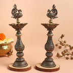 Peacock Diya | 8 Inch | Peacock Samai Pair Diya Stand | Kerala Kuthu Vilakku |