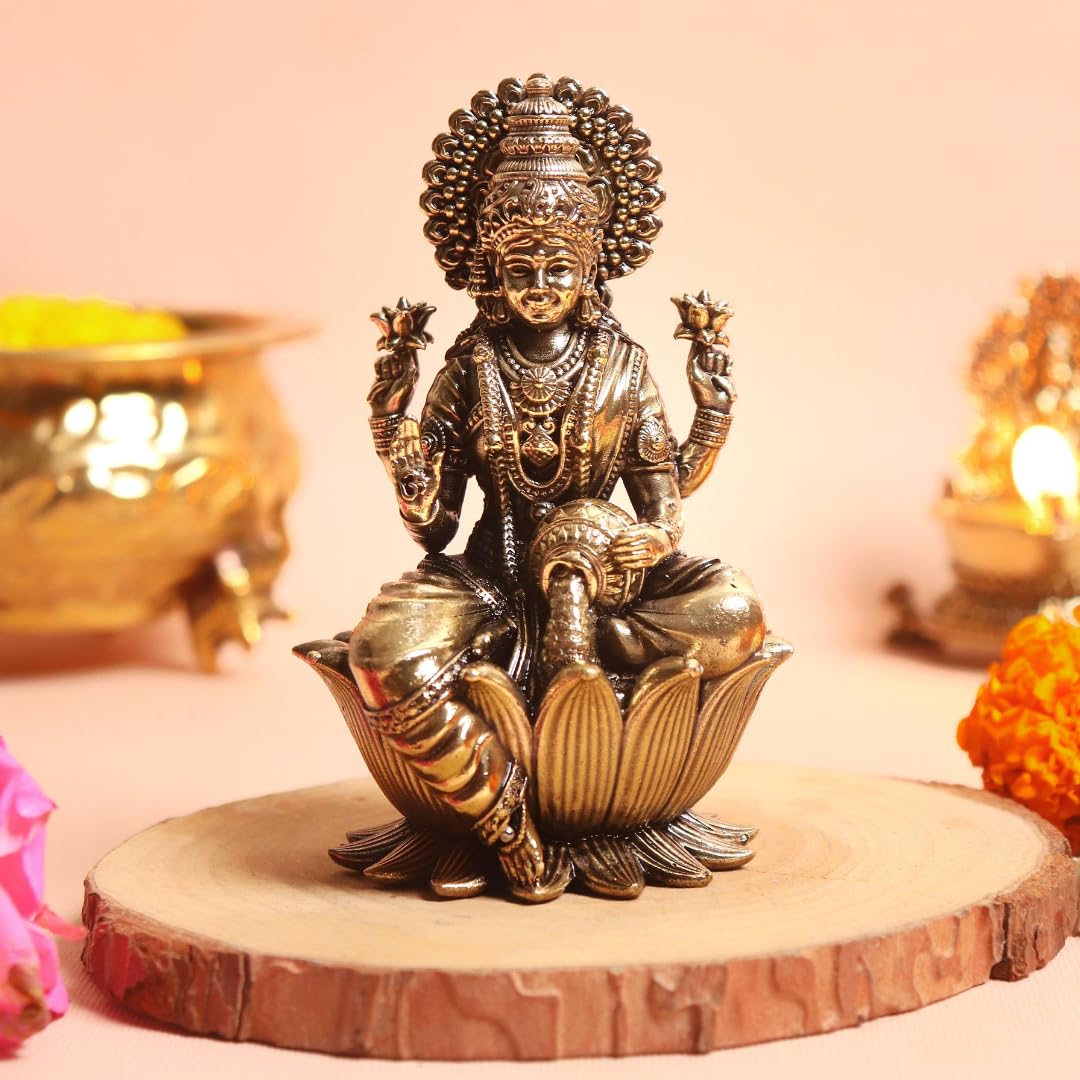Laxmi Idol | 4 Inch | Lakshmi Devi Murti | Maa Laxmi | Brass |
