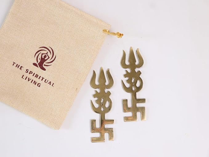 Brass Om Swastik Trishul for Main Door - 4 Inch