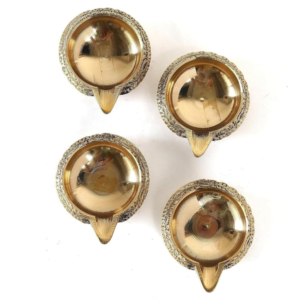 Brass Diya for Pooja | 2.5 Inch - Set of 4 | Kerala Kuthu Vilakku | Deepam Kundulu | Diwali |