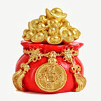 Feng Shui Wealth Pot | 2.5 Inch | Gold Ingots | Bag | Red Potali | | Golden Yuan Bao | Wish Fulfilling |