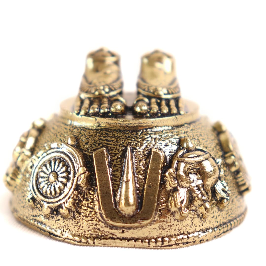 Pure Brass Balaji Paduka | 2 Inch | Balaji Padukalu | Charan Paduka | Shank Chakra Tilak | Padukam | Vishnu Paduka |