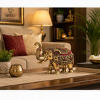 Brass Elephant Idol with Red Ruby Stones | 4 Inch | Good Luck |  Feng Shui | Temple Decoration | Diwali Gift | Housewarming |