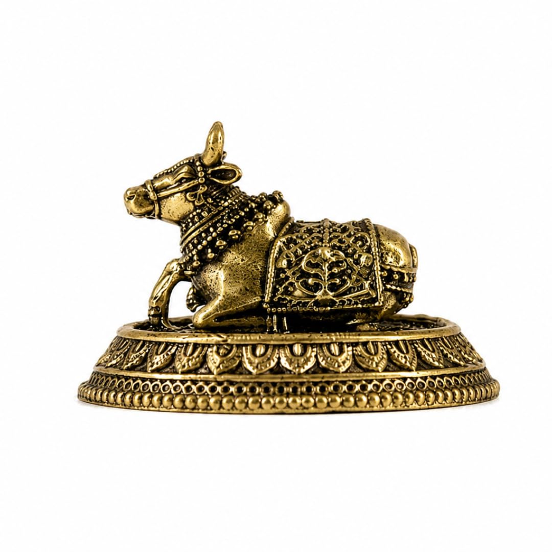 Brass Nandi Idol Miniature | 1.5 Inch | Nandi Maharaj Statue for Home Temple |  Small Size | Vastu Decor |