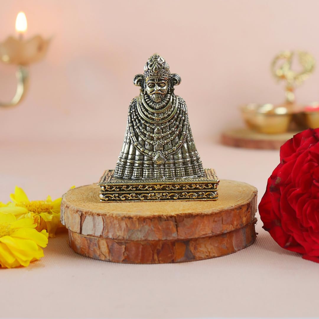 Brass Khatu Shyam Ji Idol for Mandir | 1.5 Inch | Shyam Baba Murti Statue | Khatu Naresh | Teen Baan Khatu Shyam |  Tamil | Figurine | Religious | Barbarik Idol |