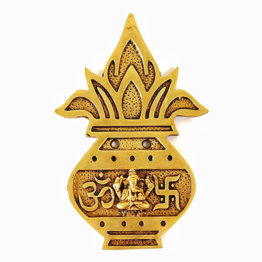 Brass Wall Hanging Ganesh Ji | 5.5 Inch | Kalash | Om ॐ & Swastik 卐 |