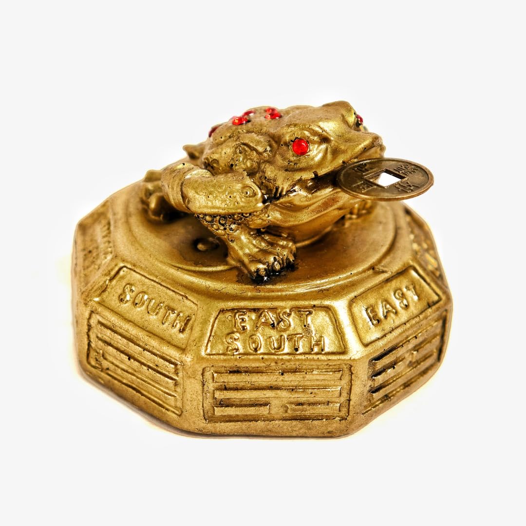 Feng Shui Frog with Coin in Mouth | 2.5 Inch | 3 Legged | Resin Antique Golden |