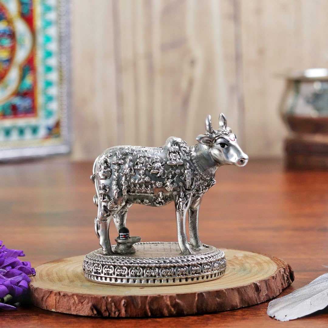 999 Silver Plated Nandi Idol | 3 Inch | Shivling | for Pooja |