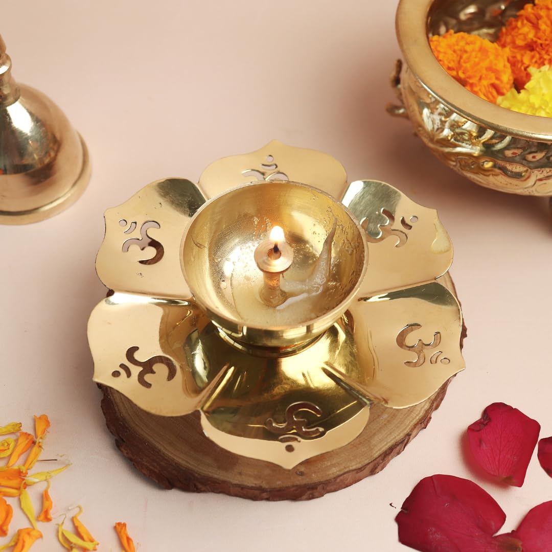 Brass Flower Design Om Diya | 5 INCH