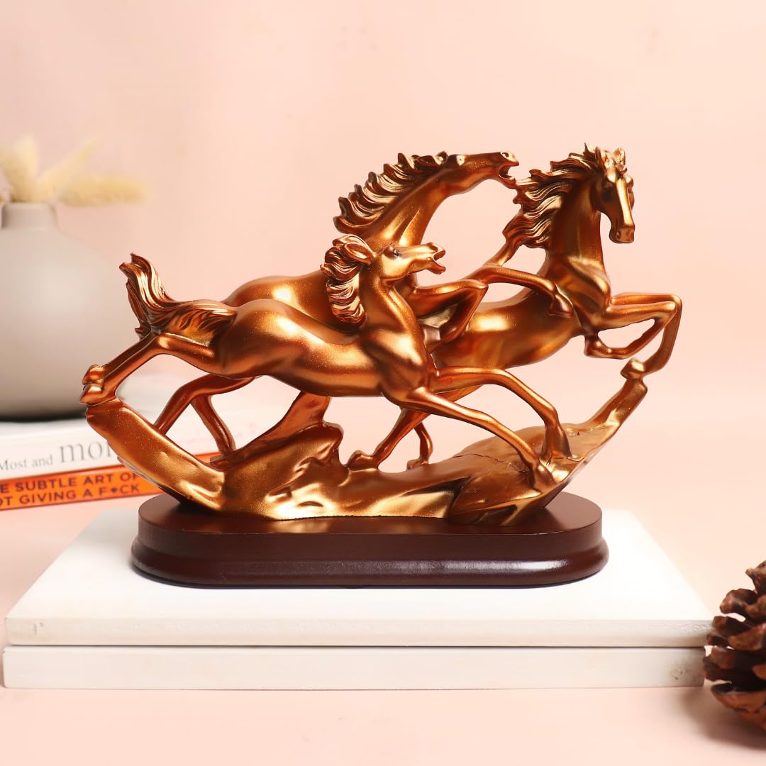 The Spiritual Living 3 Running Horse Figure | 7 Inch | Copper | Statue for Home Decor | Showpiece | Feng Shui Items for Good Luck |