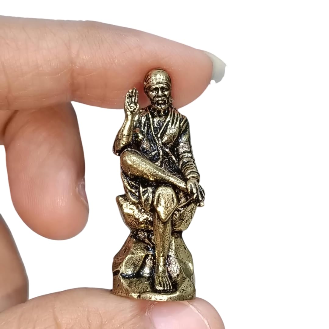 Brass Sai Baba Miniature Idol | 1.25 Inch | Sainath Murti | Home Temple | Shirdi Wale | साईं बाबा |