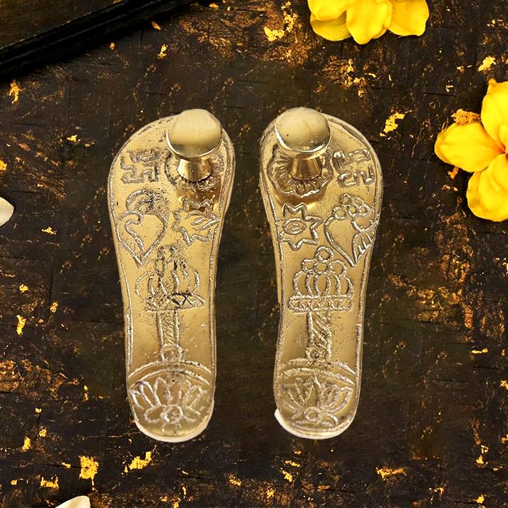 Brass Laxmi Charan Paduka |  3.5 Inch | For Door Entrance | Laxmi Feet | Decorating Home & Puja Room |