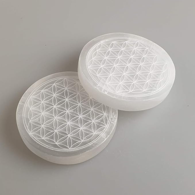 Natural Selenite Flower of Life Charging Plate