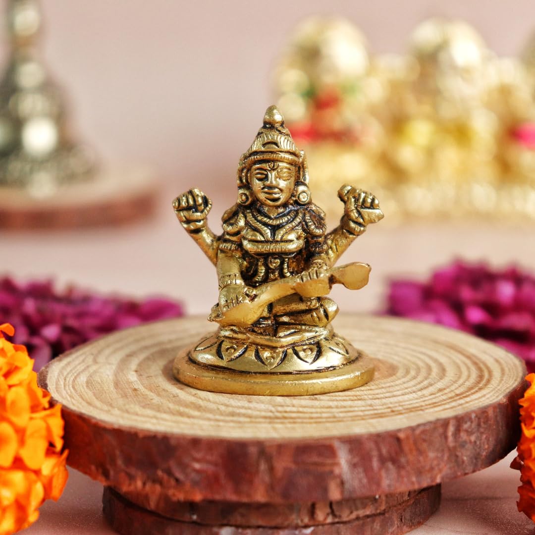Brass Laxmi Ganesh Saraswati Murti | 2 Inch | Small Size Idol |  Pooja Room - Temple |