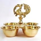 Kumkum Holder with Peacock Handle | 3.5 Inch | Decorative Dani 4 Bowl Stand | Pooja Thali for Roli Chawal Haldi |