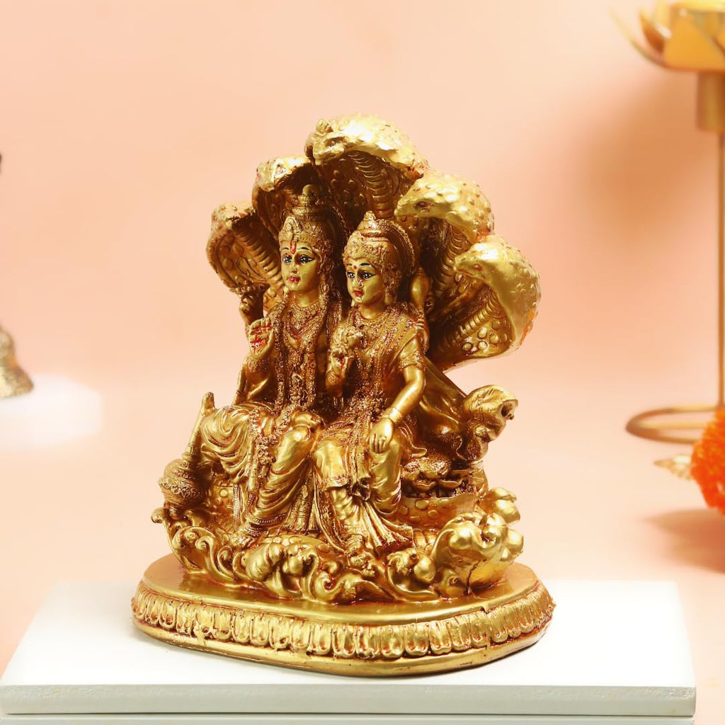 Resin Vishnu Laxmi On Sheeshnag | 6 Inch | Idol | Lakshmi Narayan Idol for Gift |