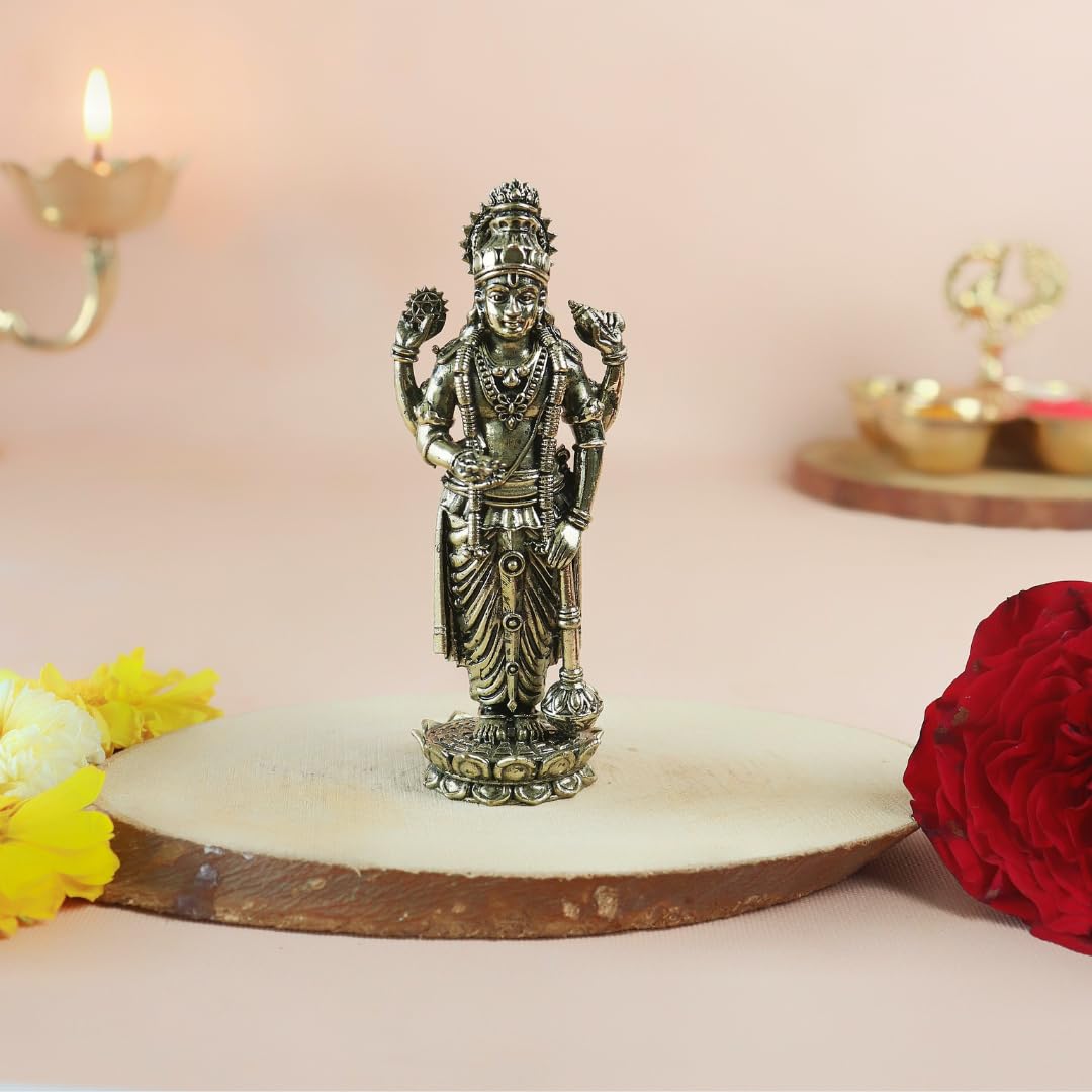 Brass Vishnu Laxmi Idol Statue | 3.5 Inch | Vaikunthanatha Govinda Laxmi | Lord Vishnu & Maa Lakshmi |