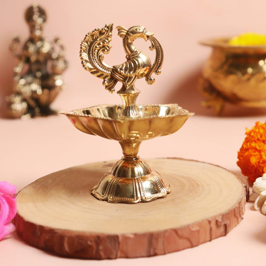Peacock Diya | Pack of 2 | Design Brass Diya | Kuthu Vilakku | 3 Inch | for Diwali |