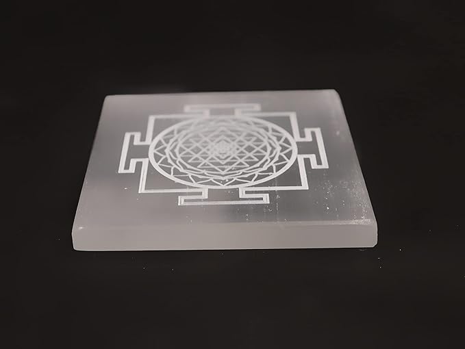 Natural Selenite Shree Yantra Charging Plate