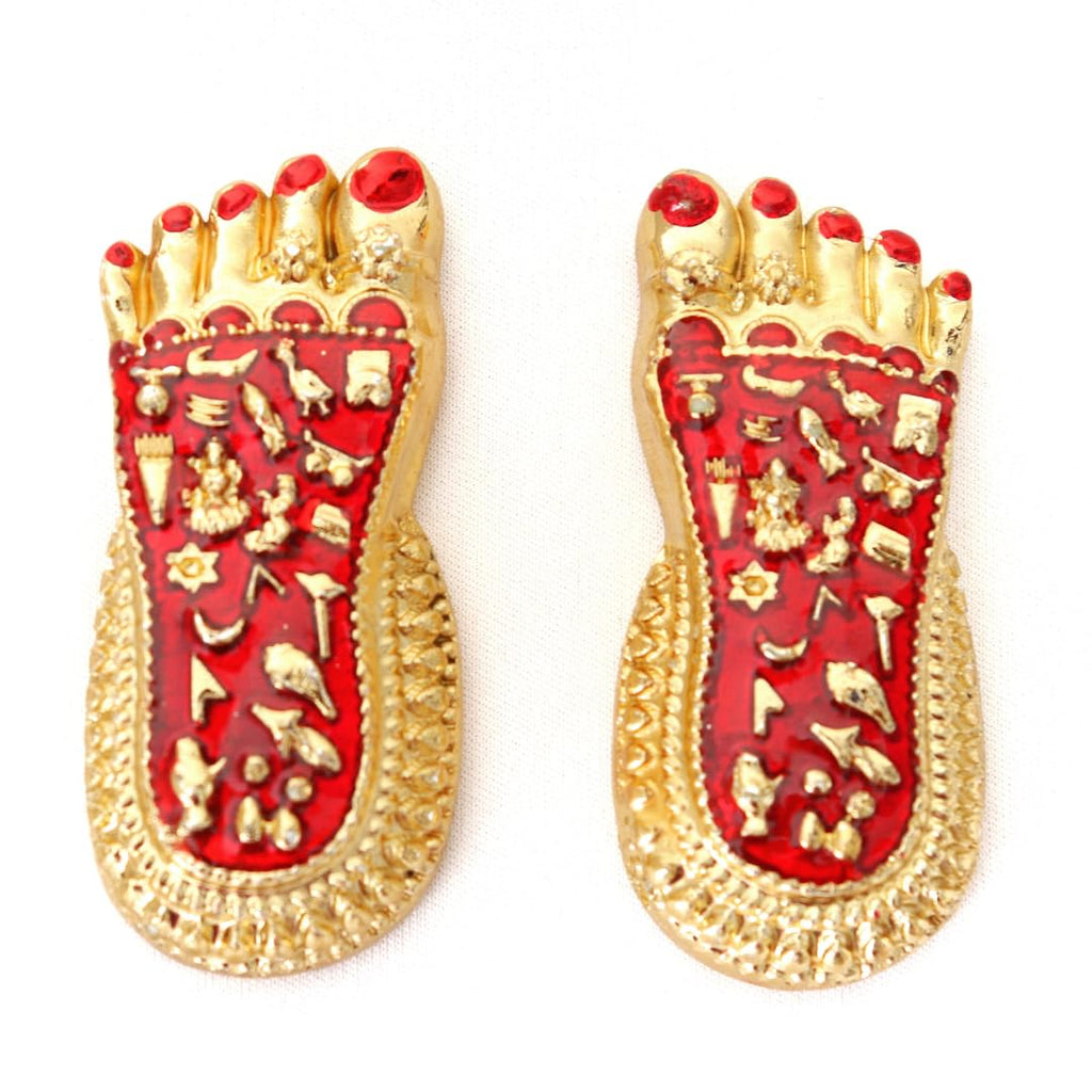 Gold Plated Meenakari Charan Paduka | 3 Inch | Paduka for Puja | Ideal for Laxmi Puja |