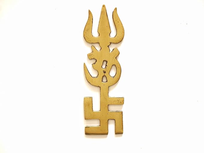 Brass Om Swastik Trishul for Main Door - 4 Inch