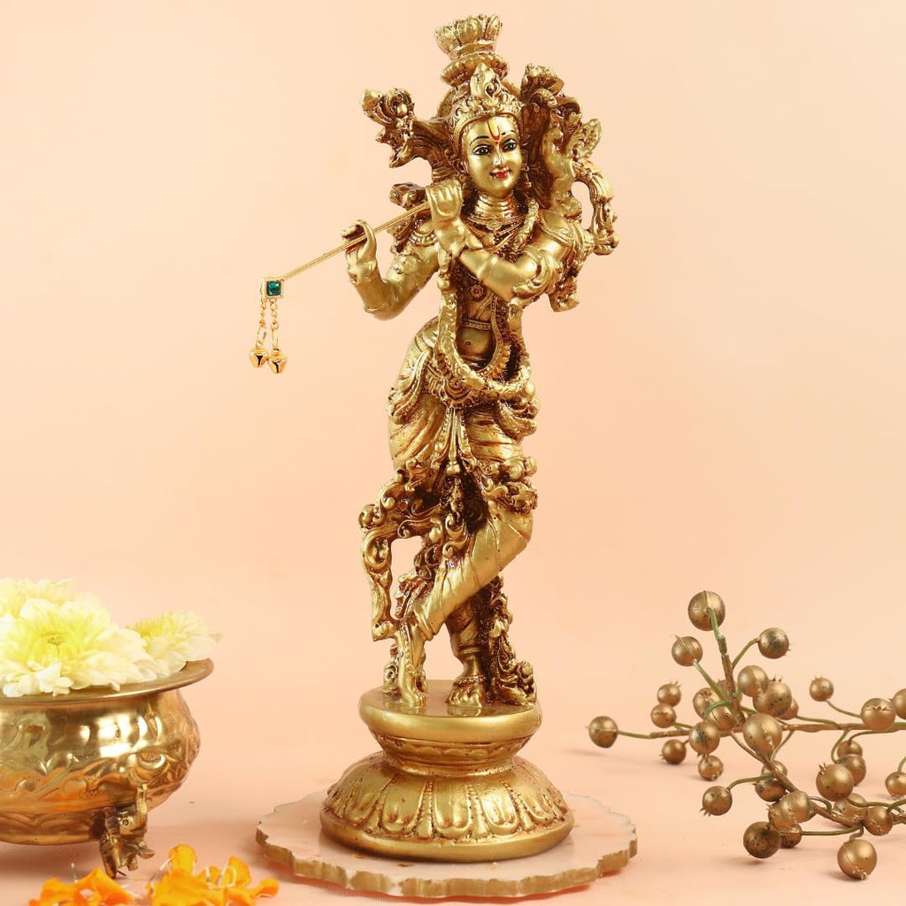 Lord Shri Krishna Playing Flute Standing Statue | 11.5 Inch | Basuri | Murti for Home Temple - Mandir |