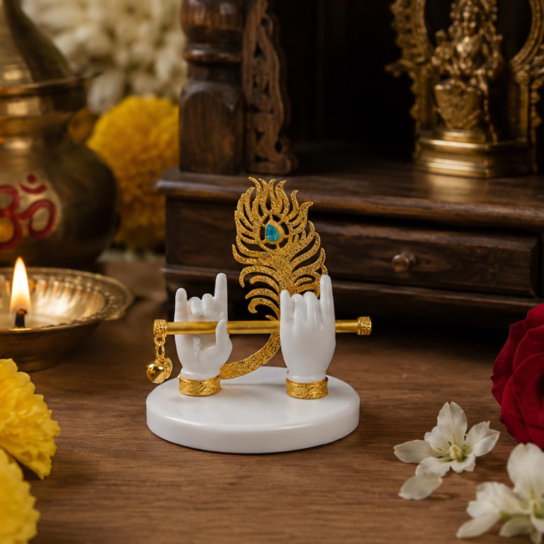 Small Krishna Hand with Flute Idol | 3 Inch | House Warming | Mor Pankh | Showpiece | Janmashtami |