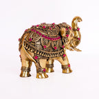 Brass Elephant Idol with Red Ruby Stones | 4 Inch | Good Luck |  Feng Shui | Temple Decoration | Diwali Gift | Housewarming |