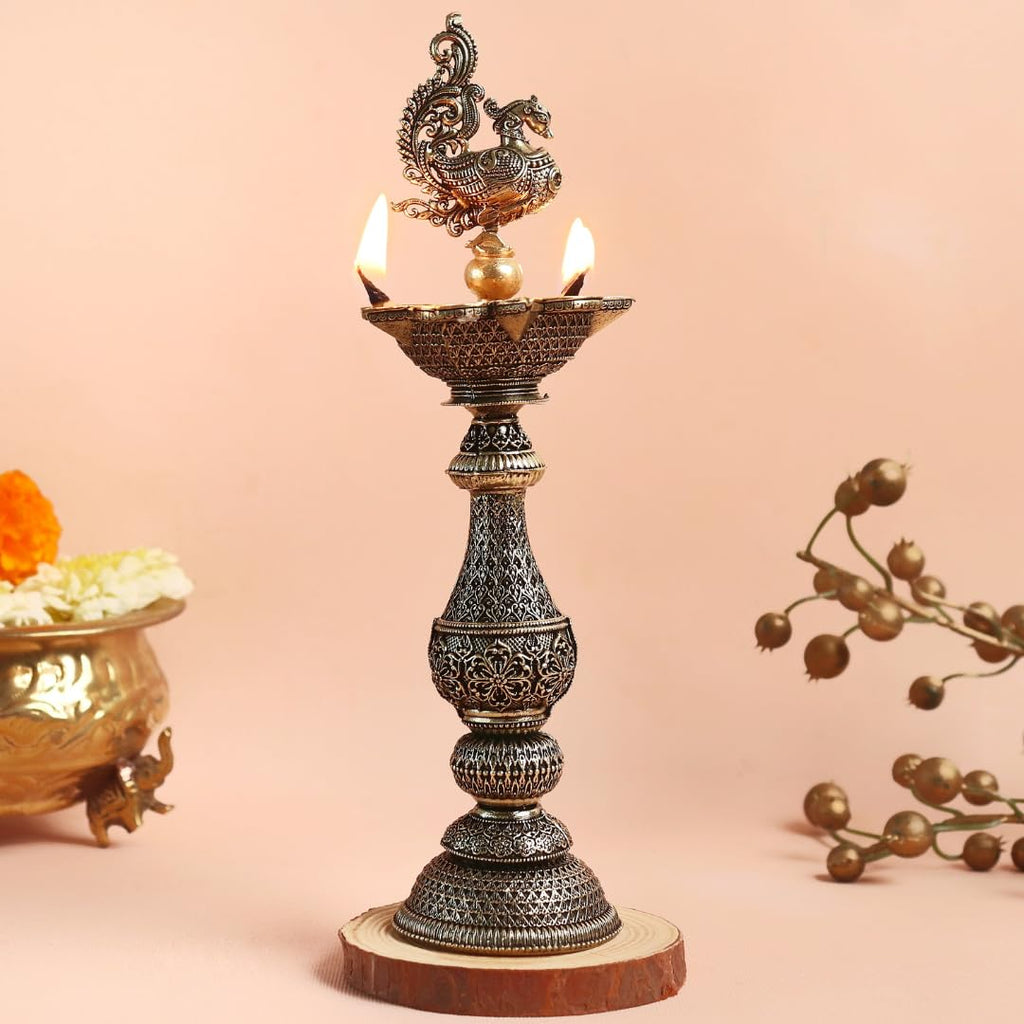 Peacock Diya | 8 Inch | Peacock Samai Pair Diya Stand | Kerala Kuthu Vilakku |