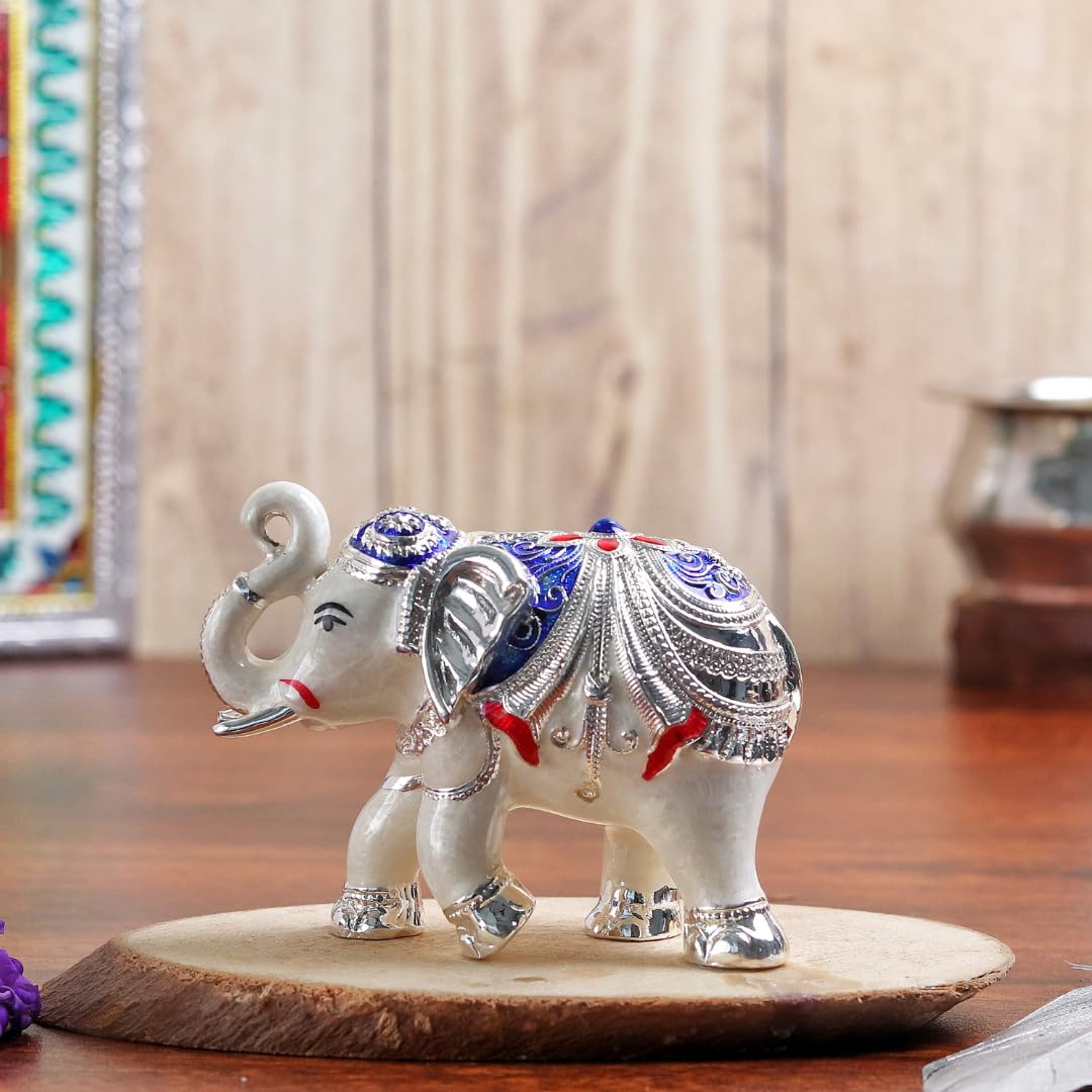 Stone Minakari Elephant Idol | 3.5 Inch | Figures | Feng Shui & Vastu |