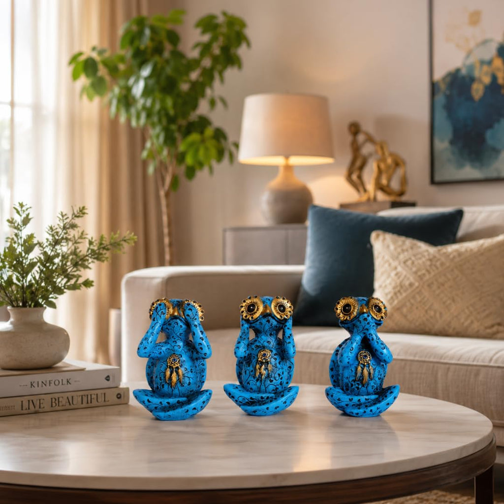 Lucky Feng Shui Tortoise Figurines | 4 Inch | Set of 3 | See Hear Speak No Evil |