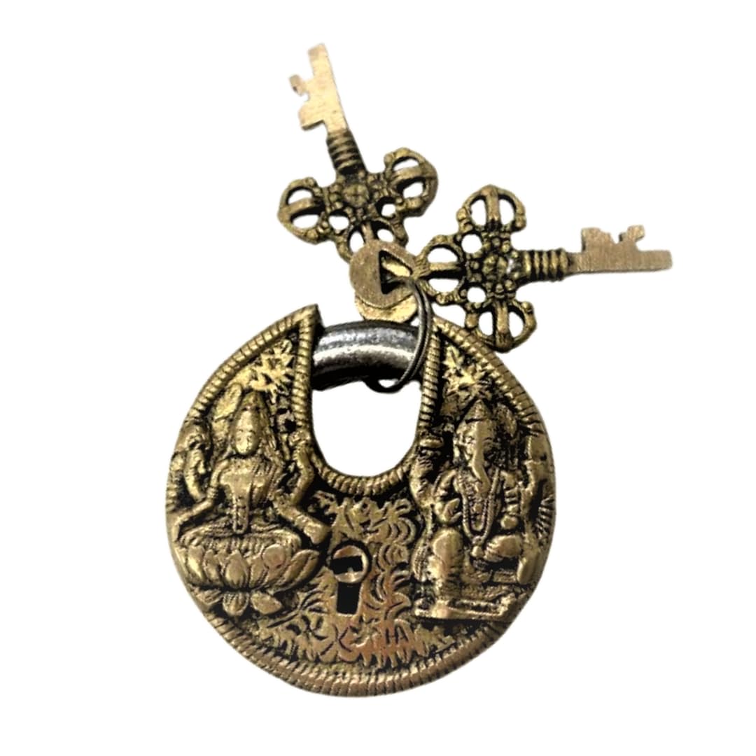 Brass Traditional Lakshmi Ganesh Lock - 3 Inch