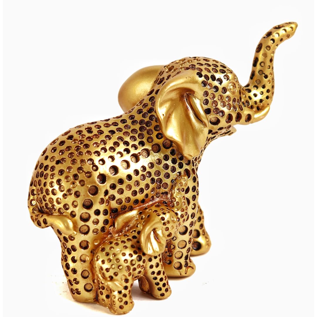 Elephant with Baby Statue for Good Luck | 3.5 Inch | Resin Idol | Showpiece | Decorative Figurines | Feng Shui |