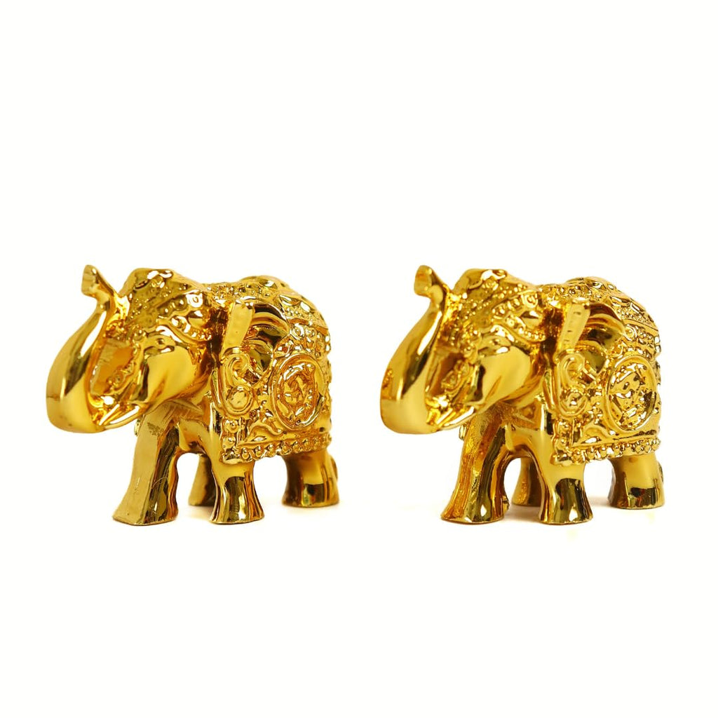 Small Elephant Statue for Good Luck | 2 Inch | Set of 2 | Elephant Idol Small Size | Gold Plated Pair |