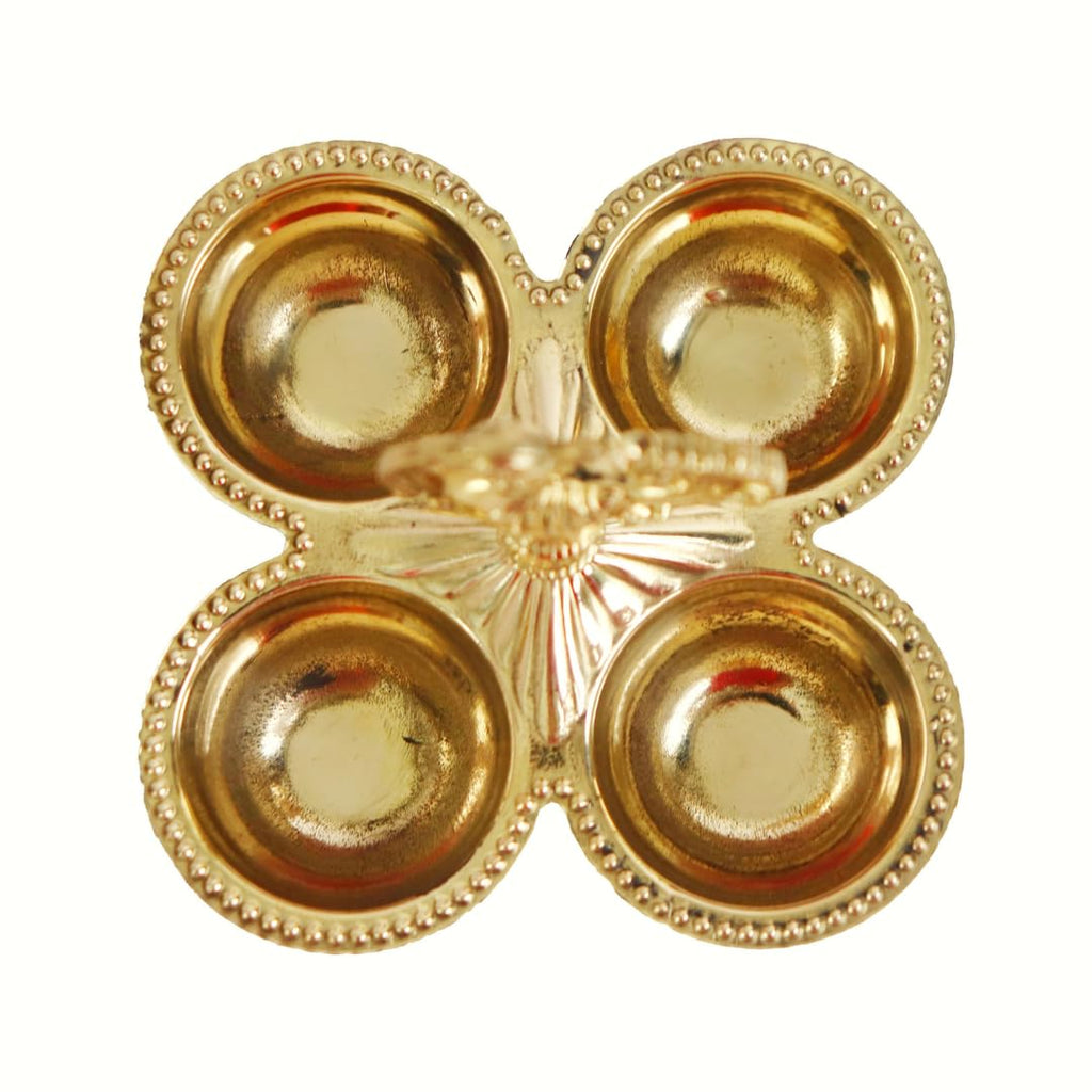 Kumkum Holder with Peacock Handle | 3.5 Inch | Decorative Dani 4 Bowl Stand | Pooja Thali for Roli Chawal Haldi |