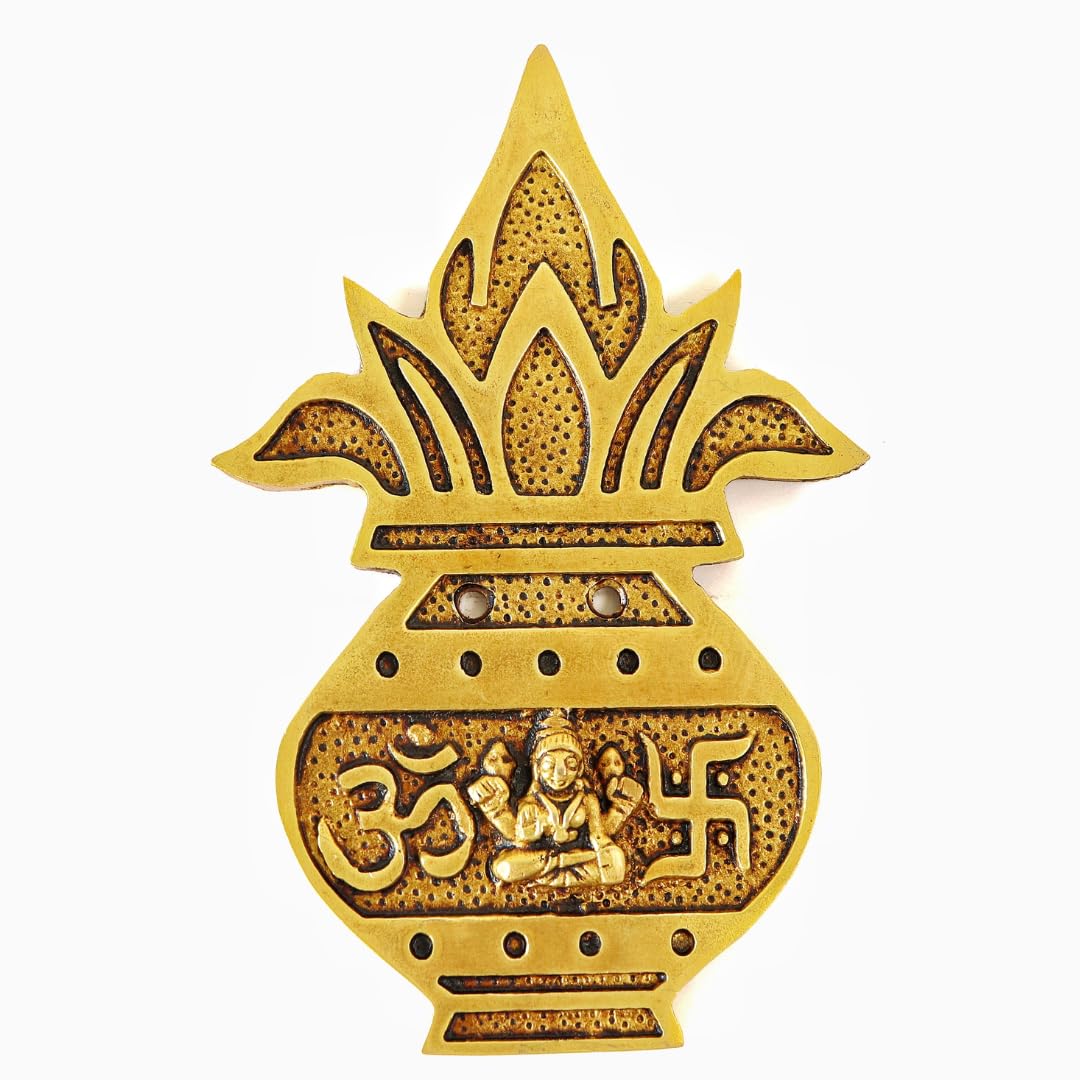 Brass Wall Hanging Laxmi Ji | 5.5 Inch | Kalash | Om ॐ & Swastik 卐 | On Door Wall Decor |  Vastu | Lakshmi