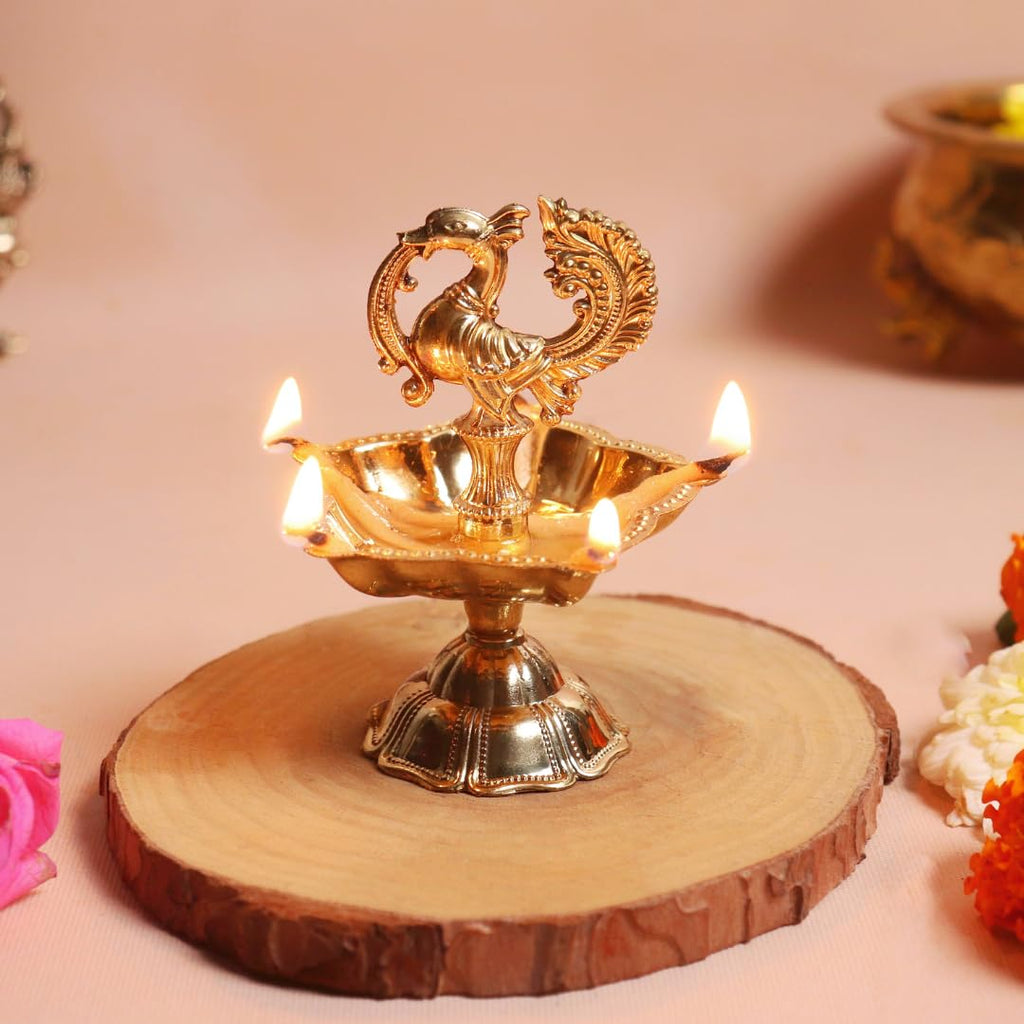 Peacock Diya | Pack of 2 | Design Brass Diya | Kuthu Vilakku | 3 Inch | for Diwali |