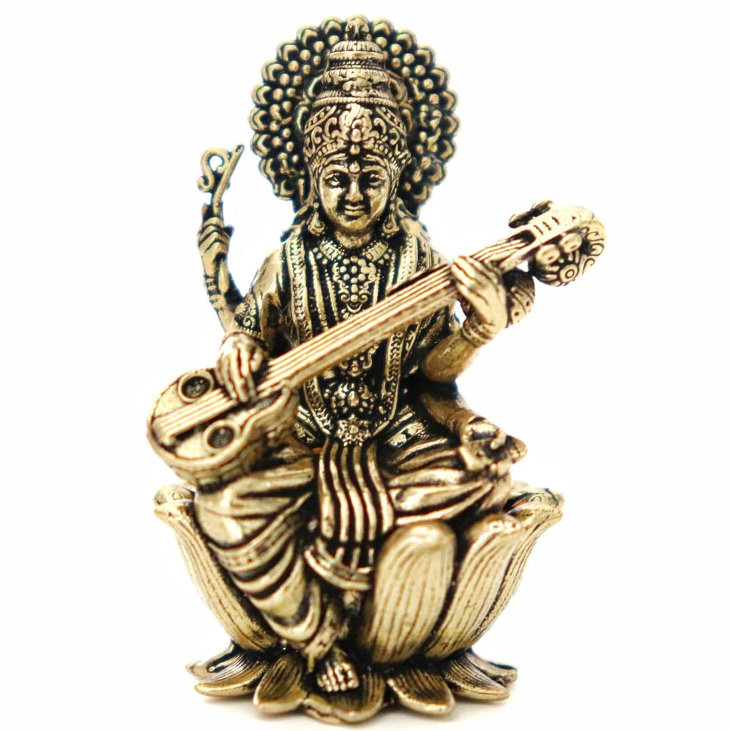 Pure Brass Saraswati Maa God Idol's | 2 Inch | Decoration Items (Saraswati Devi)