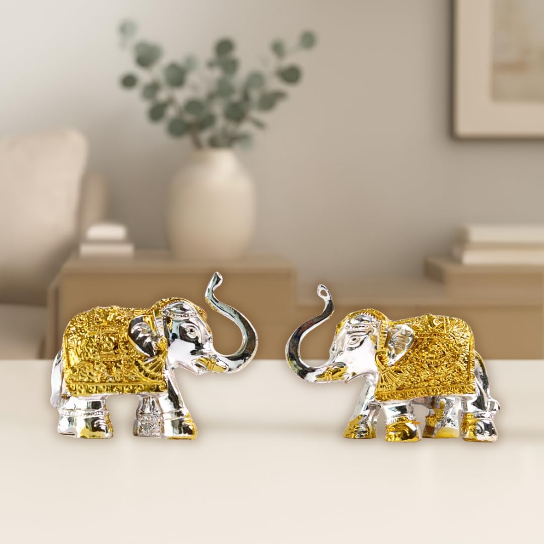 24k Silver & Gold Plated Elephant - 3 Inch - 2 Pcs
