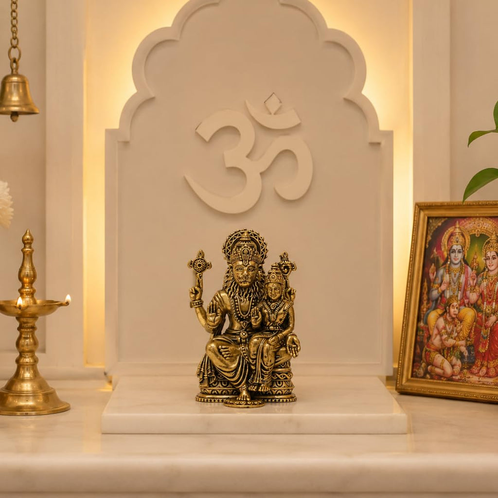 Brass Lakshmi Narasimha Statue | 4 Inch | Narasimha Swamy Murti | Housewarming Gift |
