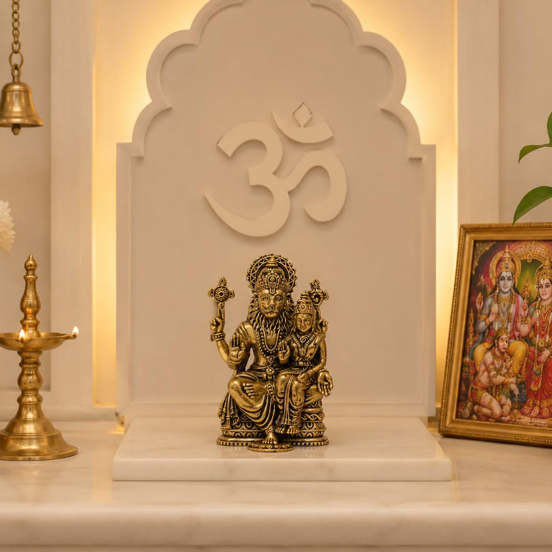 Brass Lakshmi Narasimha Statue | 4 Inch | Narasimha Swamy Murti | Housewarming Gift |