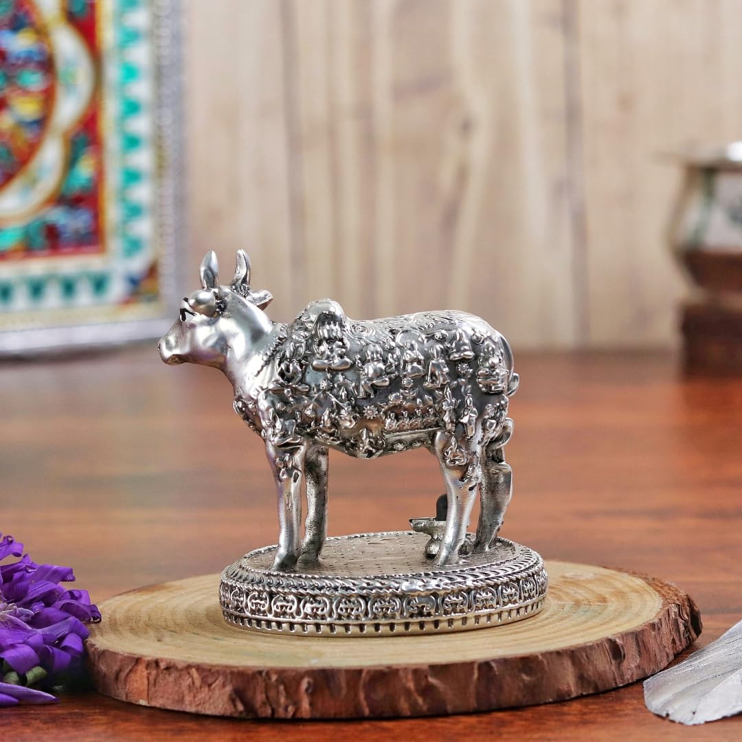 999 Silver Plated Nandi Idol | 3 Inch | Shivling | for Pooja |