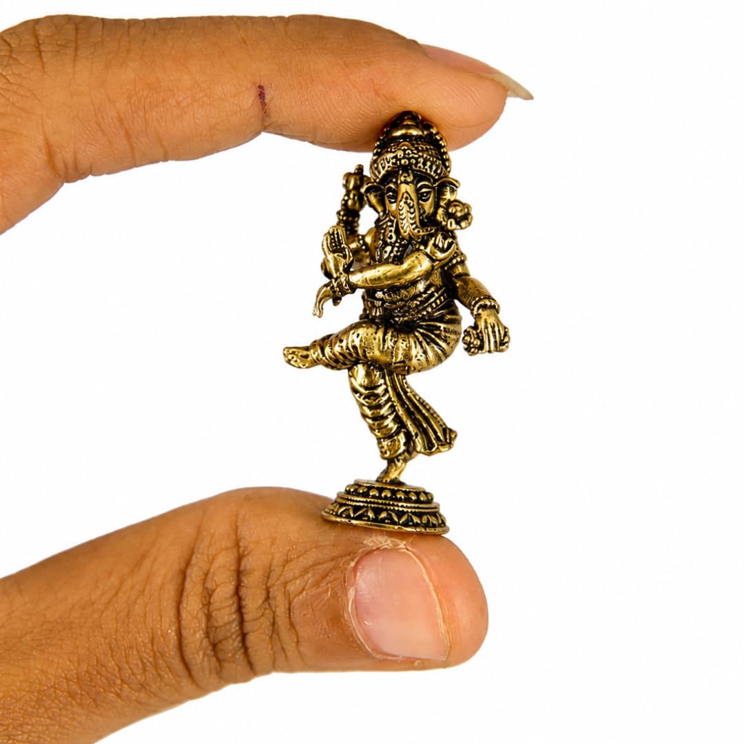 Miniature Dancing Ganesha Idol | 1.5 Inch | Brass Ganpati Murti | Car Dashboard | Pocket Size | Ganesh Chaturthi |