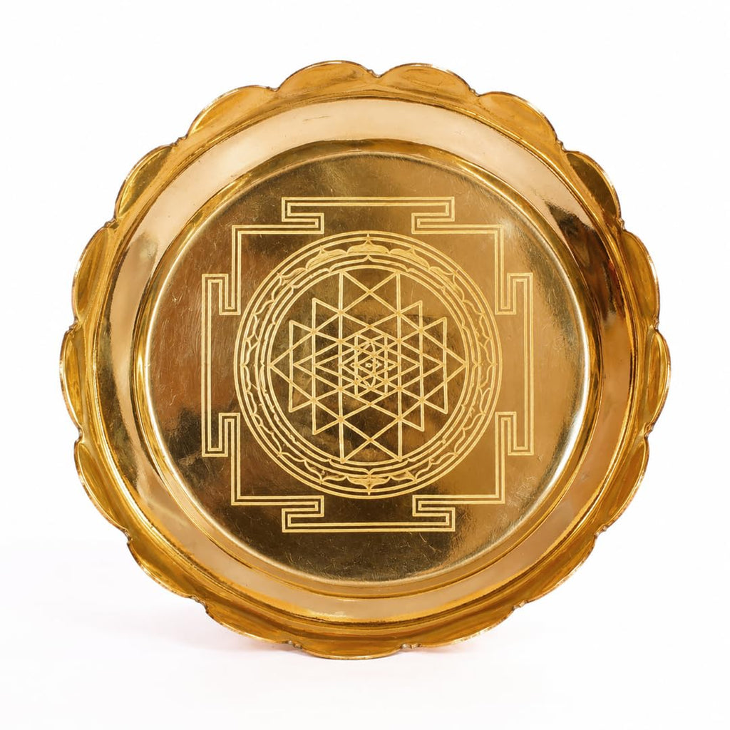 Brass Shree Yantra Lotus Stand | 4 Inch |Sri Yantra Plate for Puja |Lotus Chowki | Pooja Accessories |Diwali |