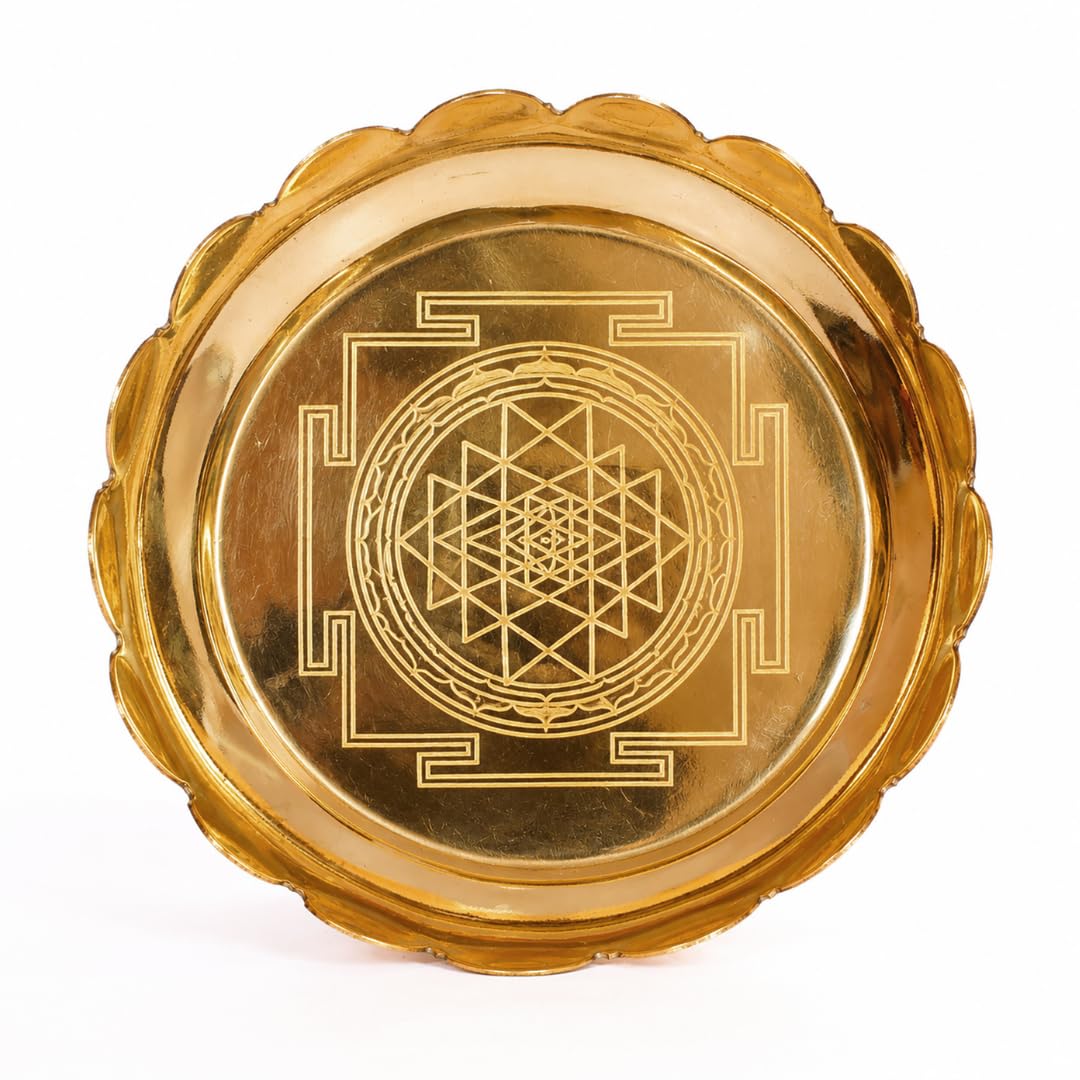 Brass Shree Yantra Lotus Stand | 4 Inch |Sri Yantra Plate for Puja |Lotus Chowki | Pooja Accessories |Diwali |