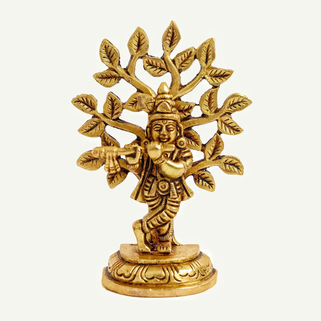 Brass Lord Krishna Statue Playing Flute | 4 Inch | જય શ્રી કૃષ્ણ | Figure | Janmashtami Decoration |