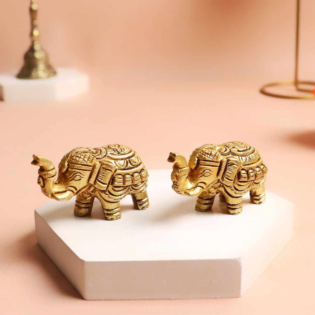Brass Small Elephant Pair | 2 Inch | Show Pieces  | Pital Ke Hathi Jodi