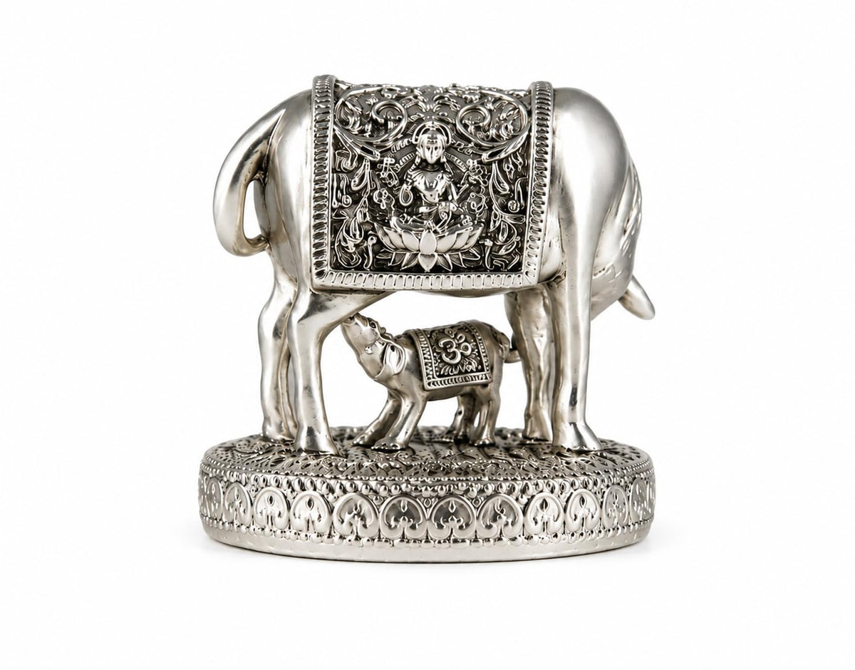 999 Silver Plated Kamdhenu Cow with Calf Vastu | Gau MATA Idol |  Diwali Gift | कामधेनु | Wish Fulfilling Murti | Wedding |