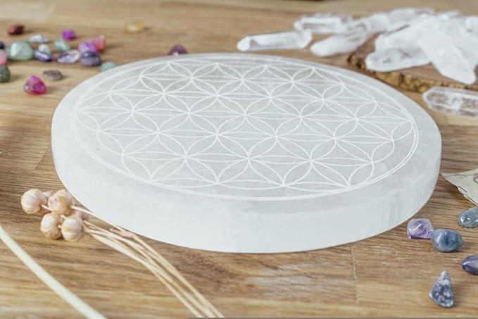 Natural Selenite Flower of Life Charging Plate