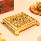 Brass Intricate Floral God Idol Chowki - 4 Inch